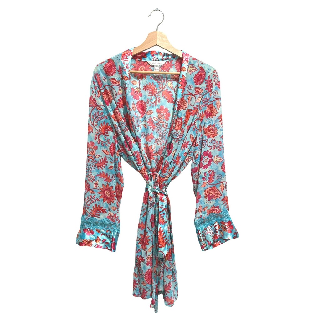 Delicates Satin‎ Kimono Floral Robe Size L